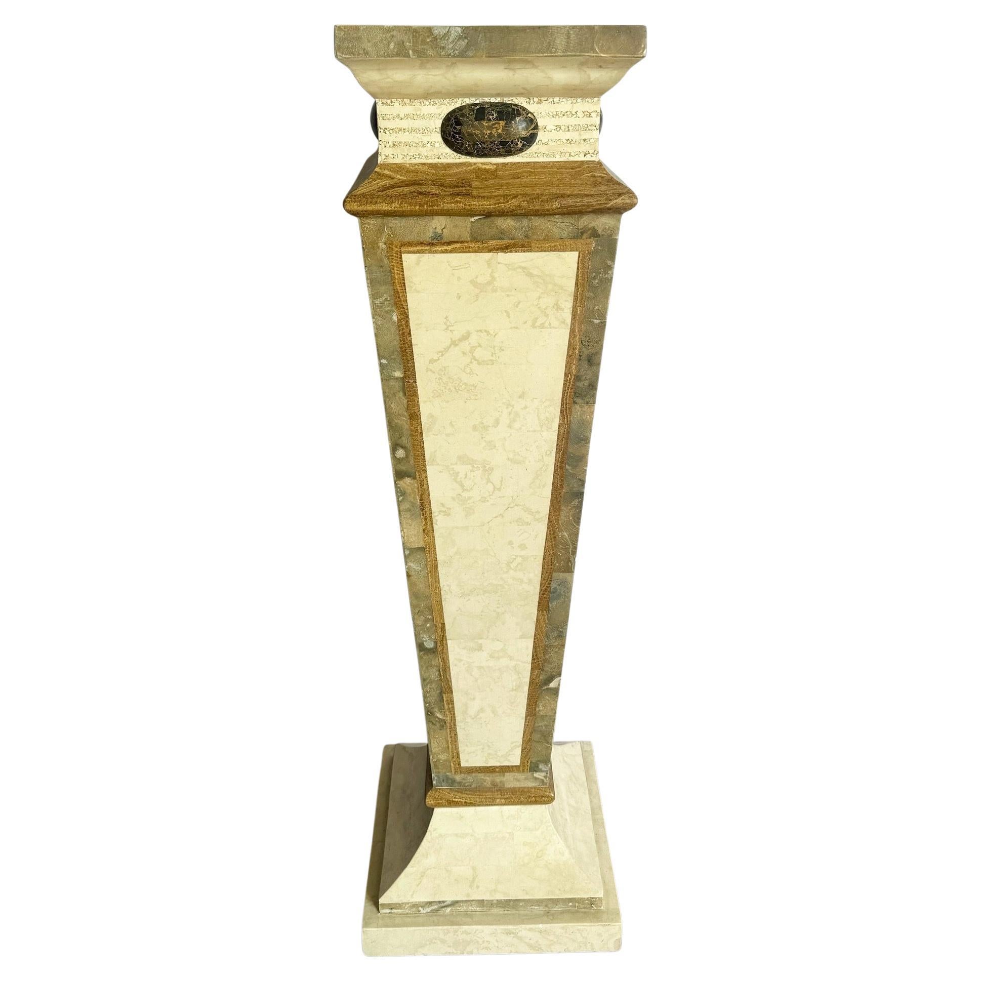 Pedestal Postmoderno de Piedra Teselada Pulida Beige y Marrón