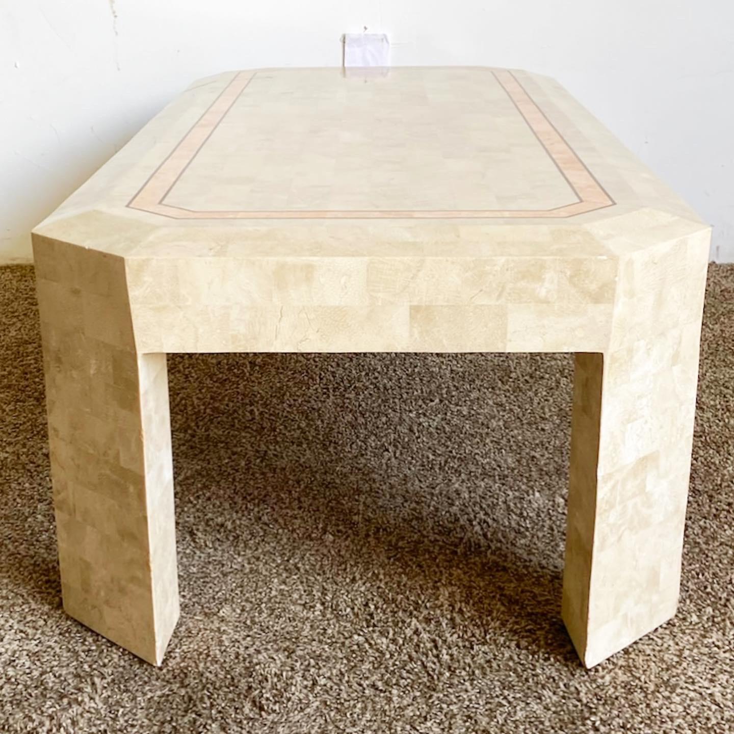 Post-Modern Postmodern Beige and Pink Tessellated Stone Coffee Table For Sale