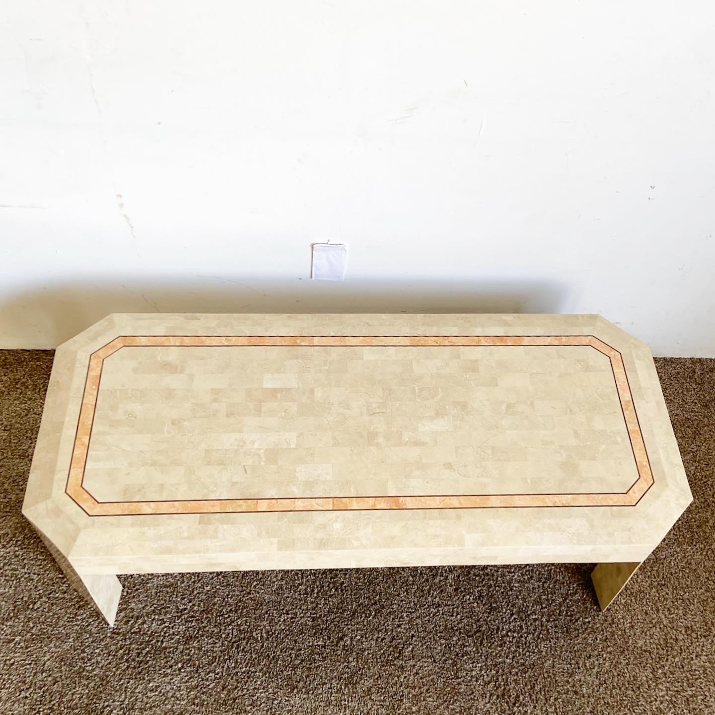 Late 20th Century Postmodern Beige and Pink Tessellated Stone Coffee Table For Sale