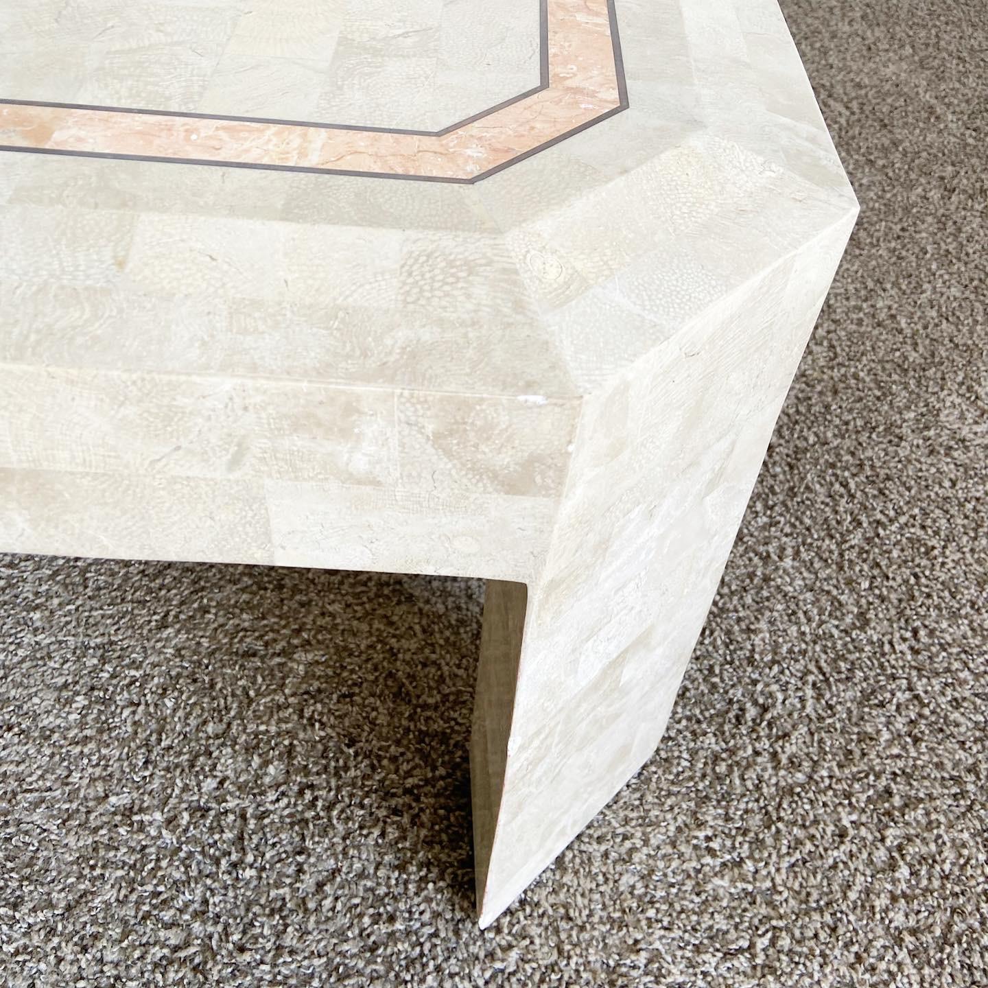 Postmodern Beige and Pink Tessellated Stone Coffee Table For Sale 3