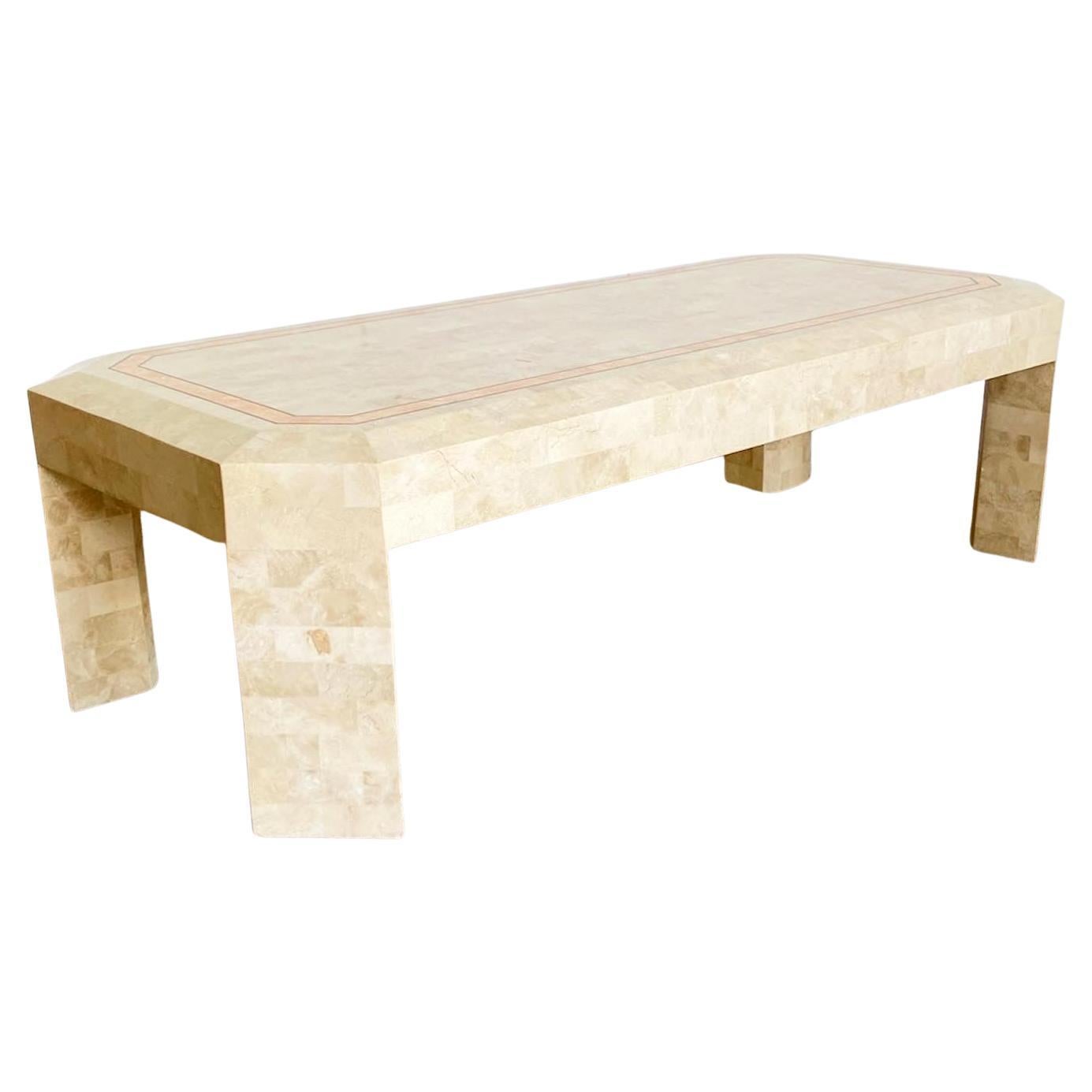 Postmodern Beige and Pink Tessellated Stone Coffee Table For Sale