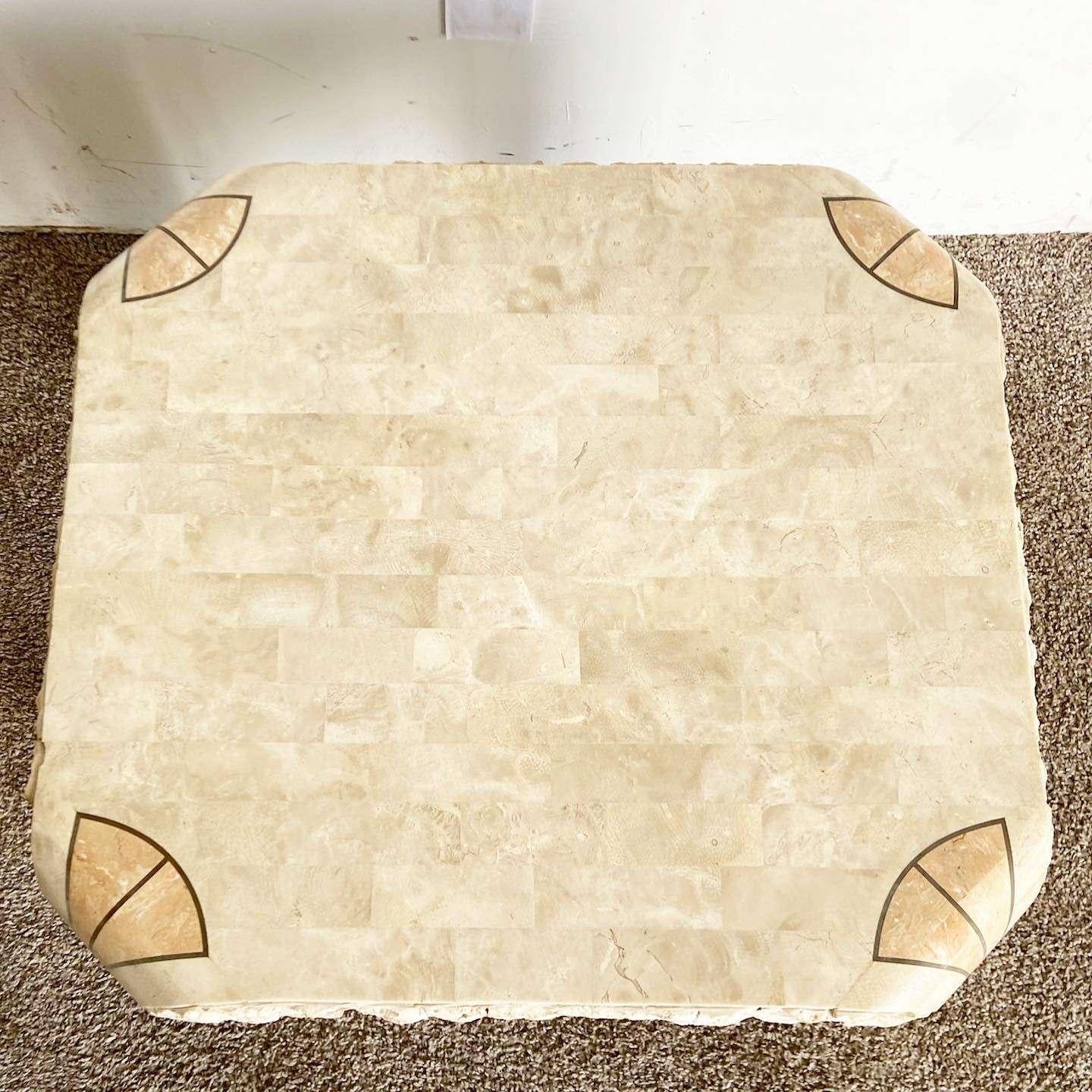 Post-Modern Postmodern Beige and Pink Tessellated Stone Side Table For Sale