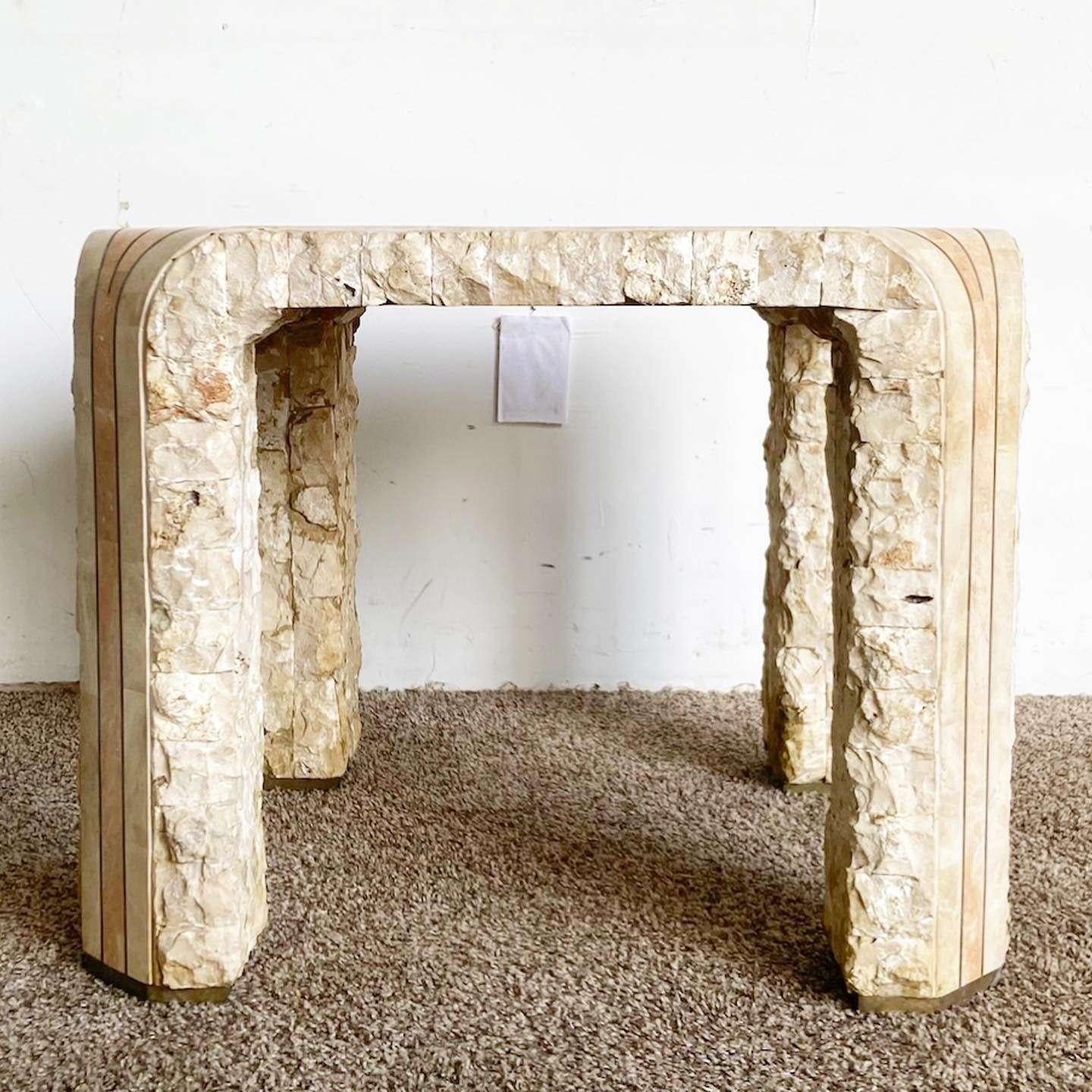 Philippine Postmodern Beige and Pink Tessellated Stone Side Table For Sale
