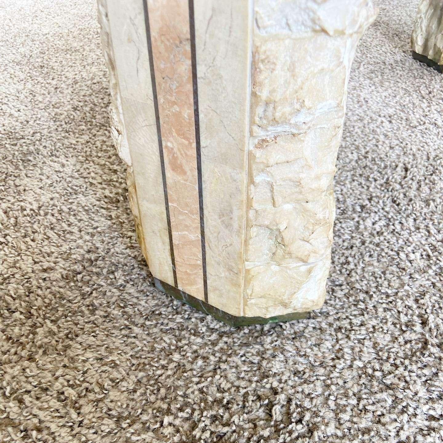 Postmodern Beige and Pink Tessellated Stone Side Table In Good Condition For Sale In Delray Beach, FL