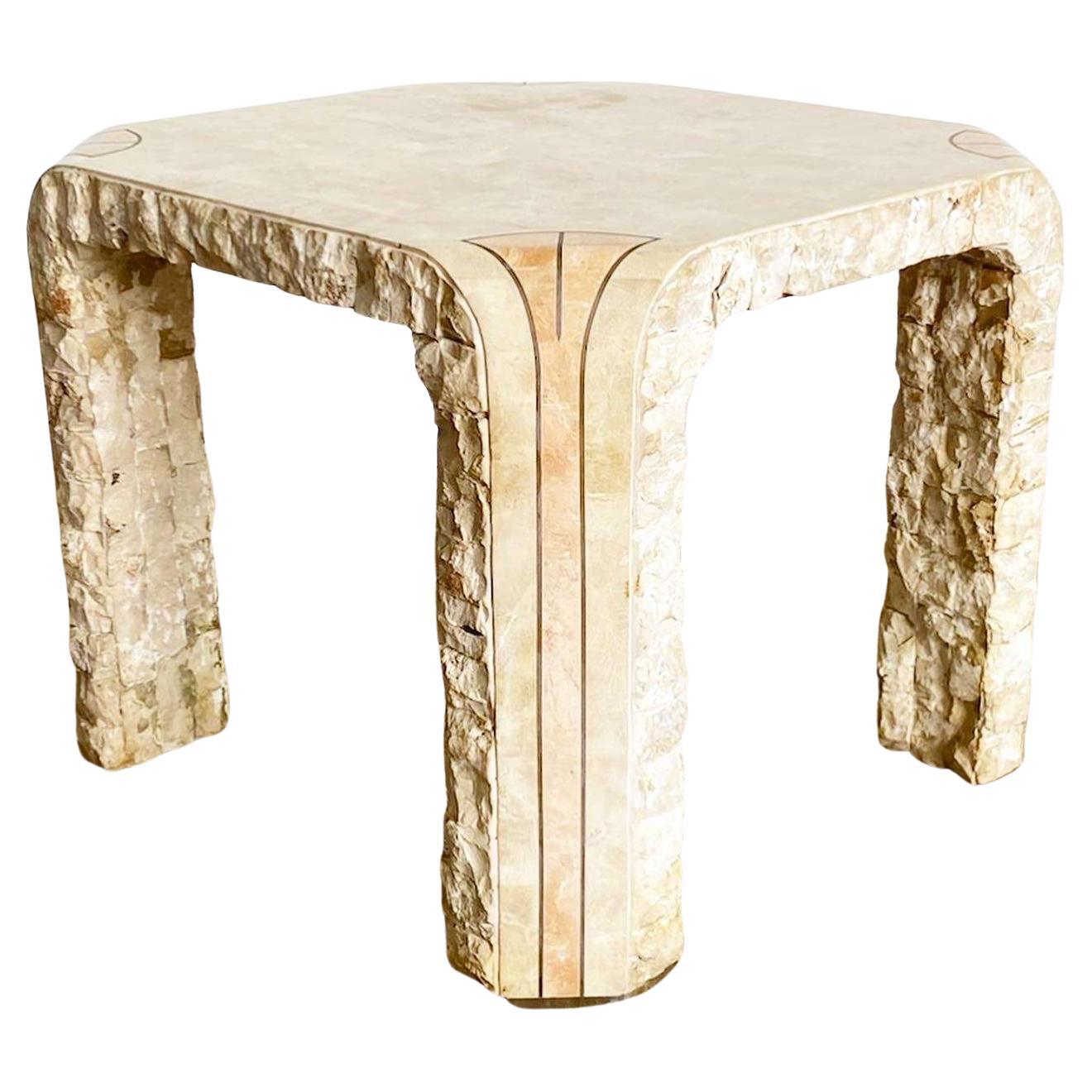 Postmodern Beige and Pink Tessellated Stone Side Table For Sale