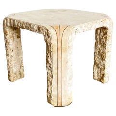 Vintage Postmodern Beige and Pink Tessellated Stone Side Table