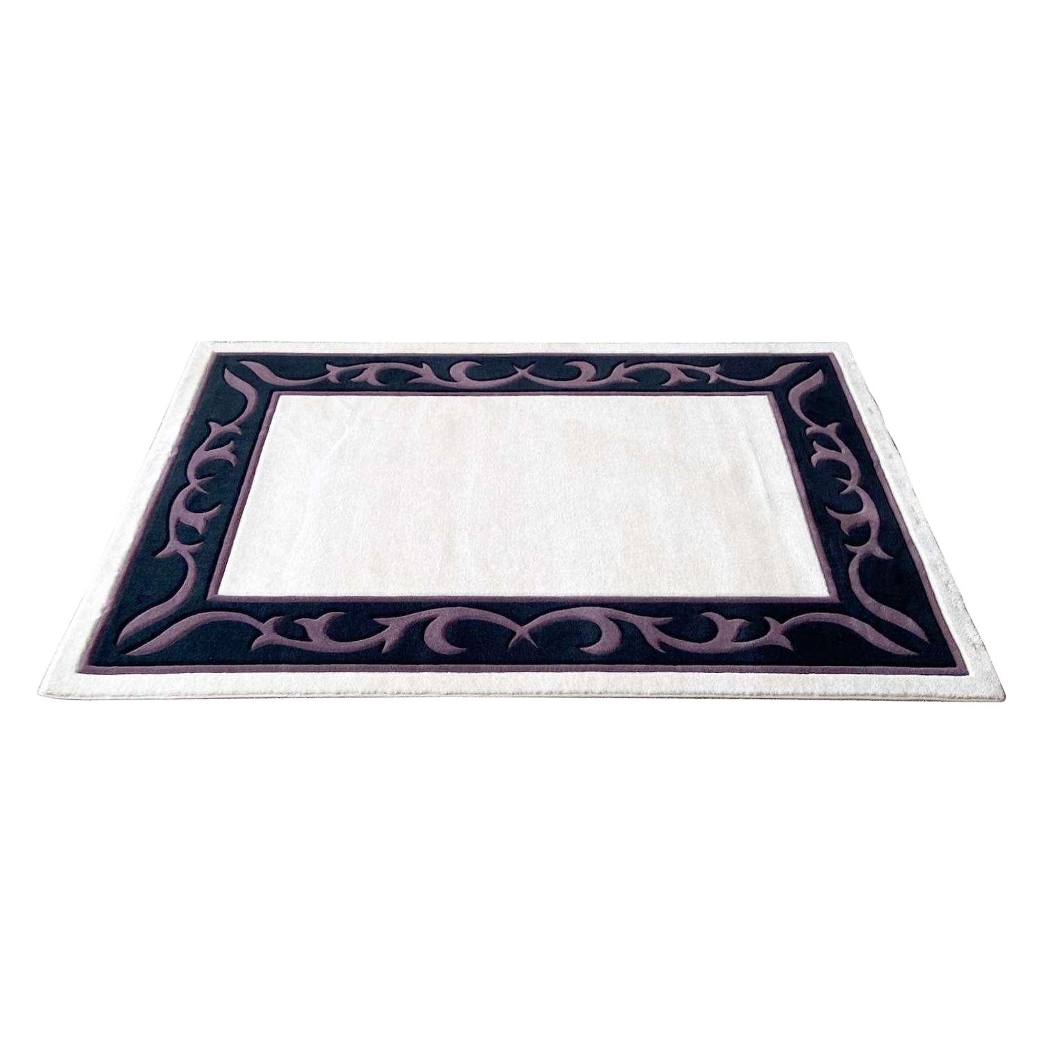 Tappeto rettangolare postmoderno beige, nero e viola