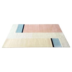 Tappeto rettangolare postmoderno beige, blu, rosa e nero