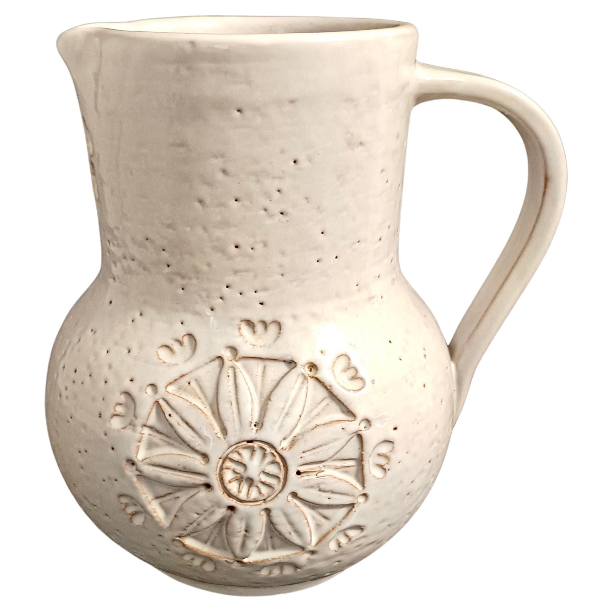 Postmodern Beige Earthenware Pitcher / Vase by Aldo Londi for Bitossi, Italy For Sale