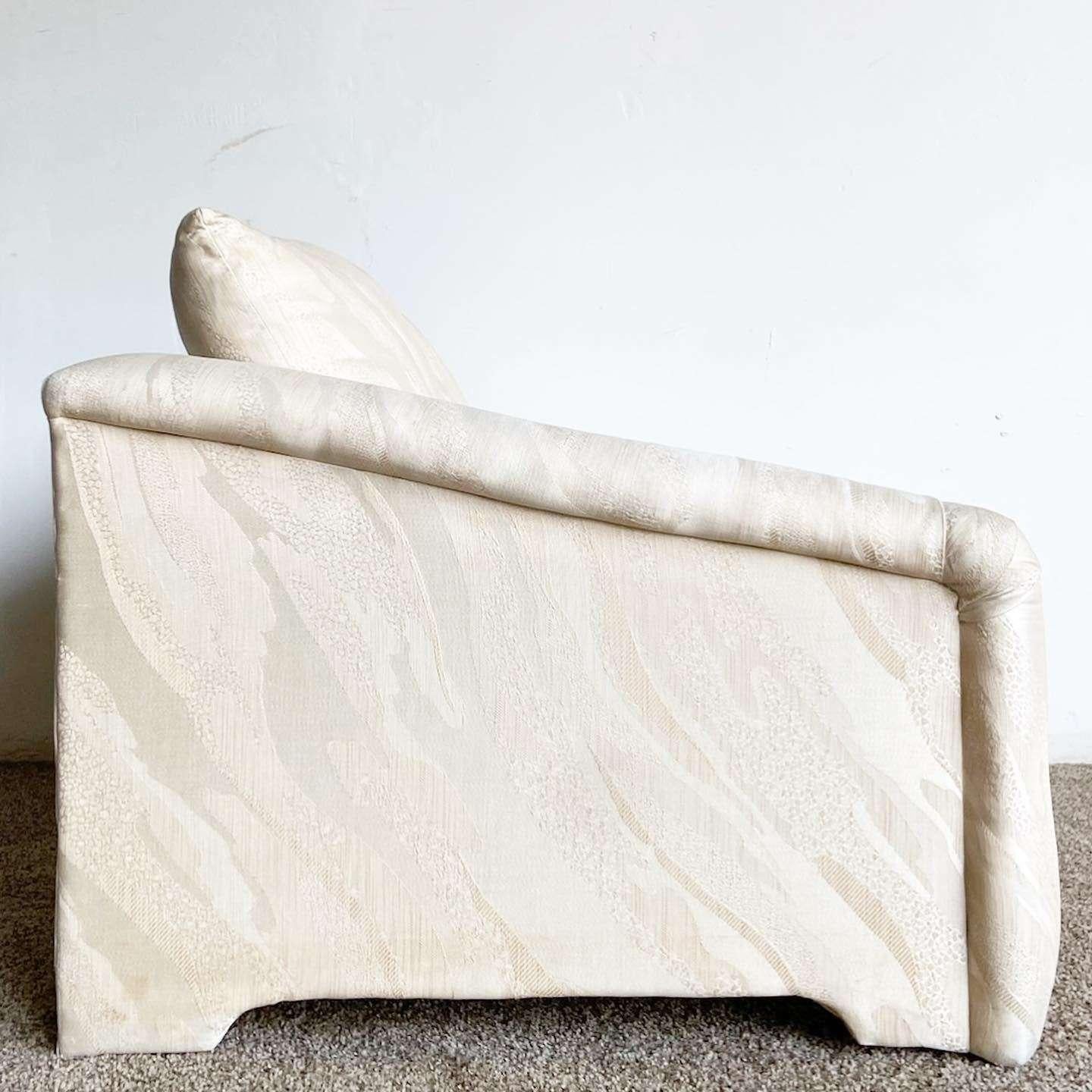 Post-Modern Postmodern Beige Fabric Sculpted Love Seat For Sale