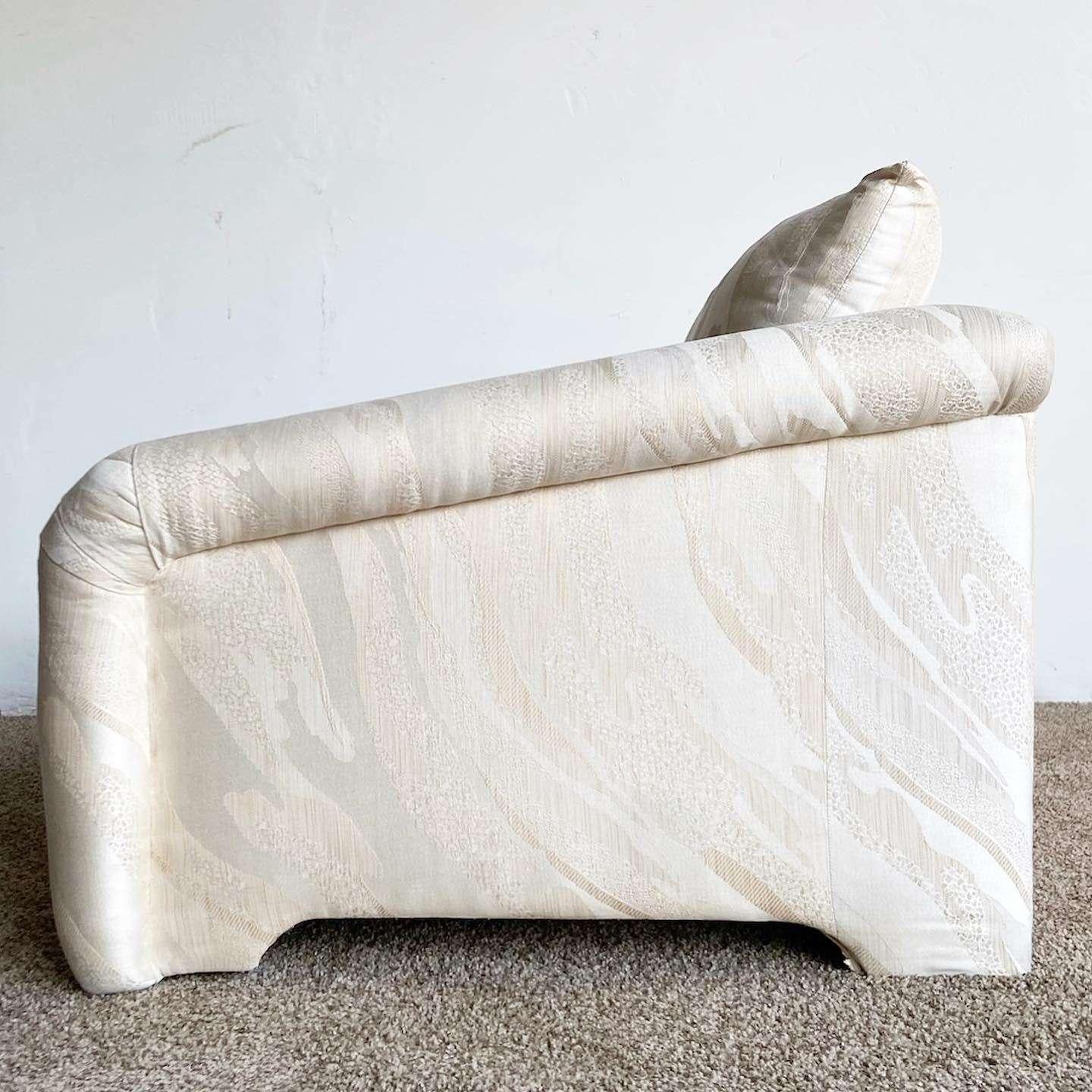 American Postmodern Beige Fabric Sculpted Love Seat For Sale
