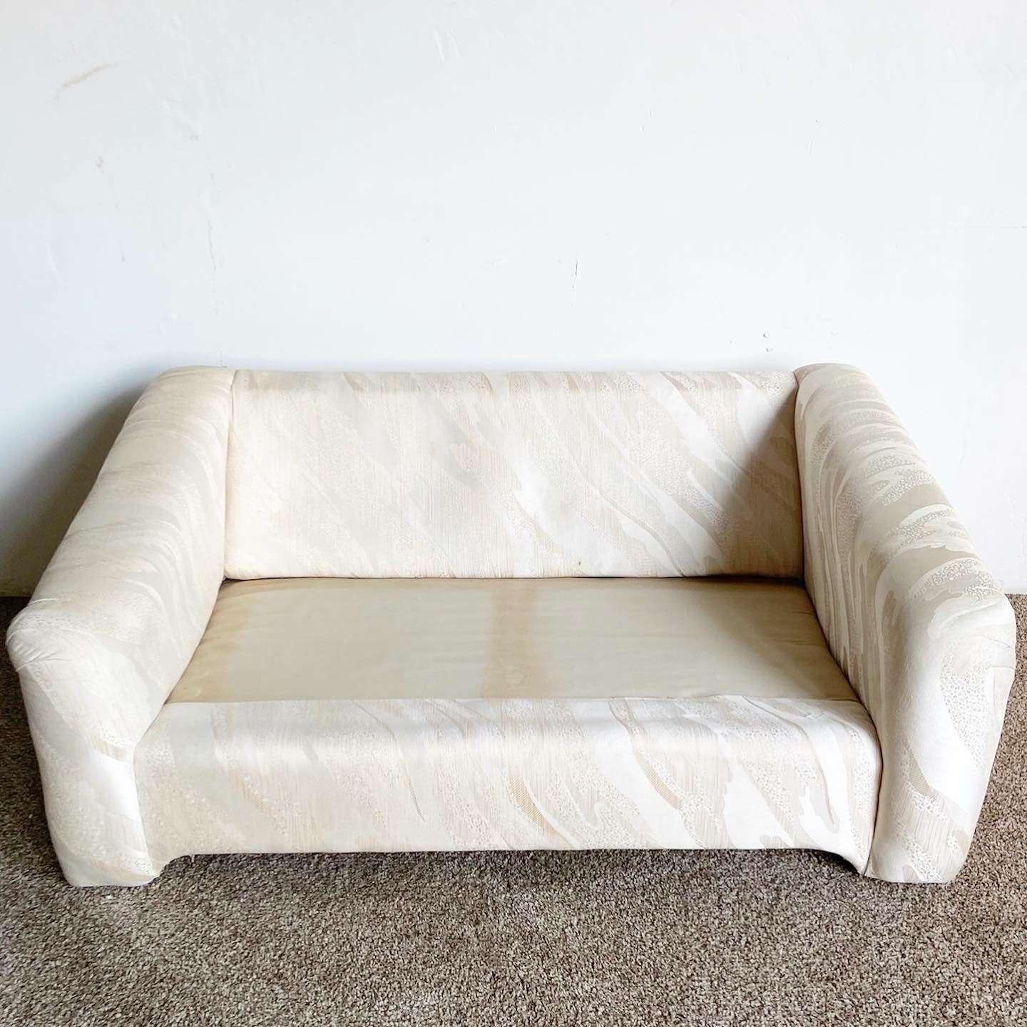 Late 20th Century Postmodern Beige Fabric Sculpted Love Seat For Sale