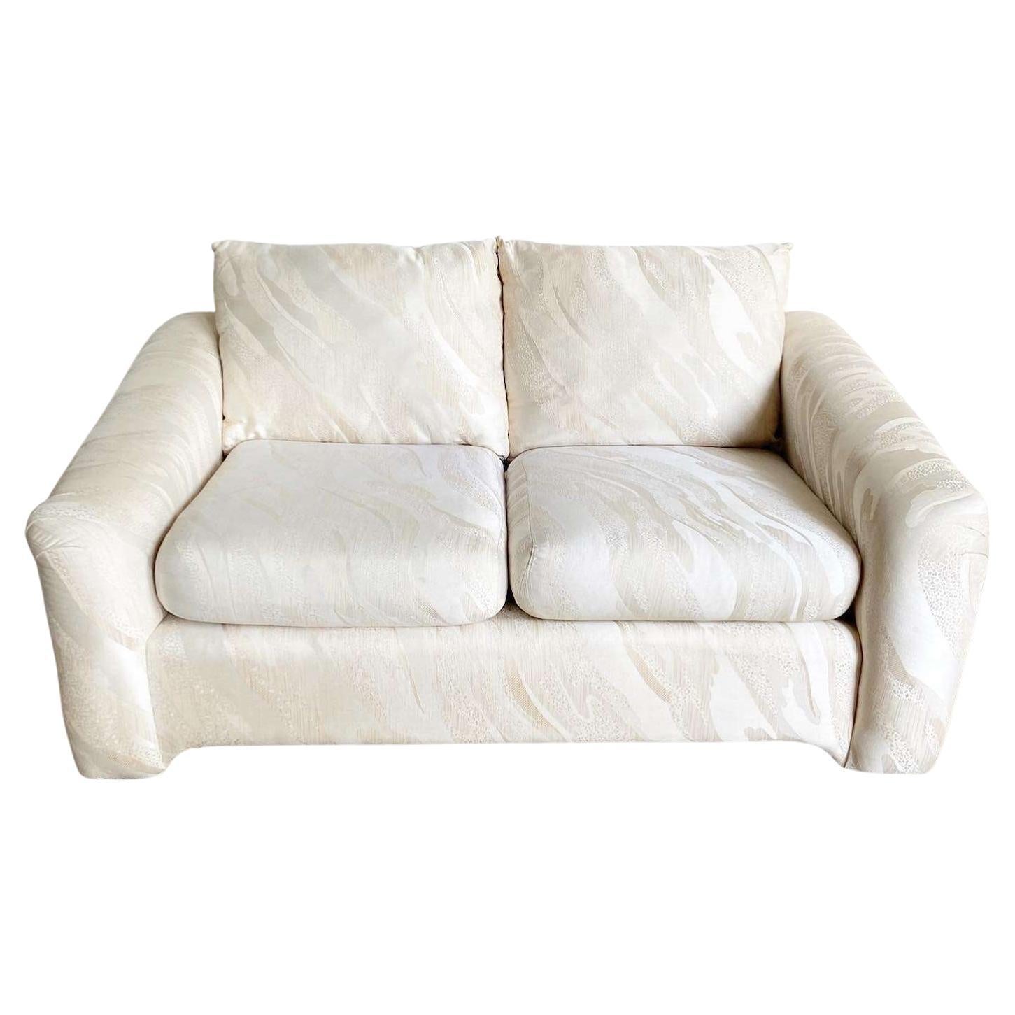 Postmodern Beige Fabric Sculpted Love Seat For Sale