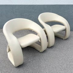 Postmodern Beige Faux Leather Tongue Chairs by Cheers - A Pair