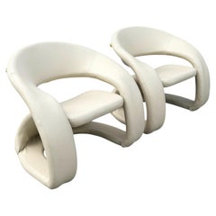 Postmodern Beige Faux Leather Tongue Chairs by Cheers - A Pair
