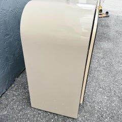 Postmodern Beige Gloss Laminate Mirrored and Gold Waterfall Credenza/Sideboard