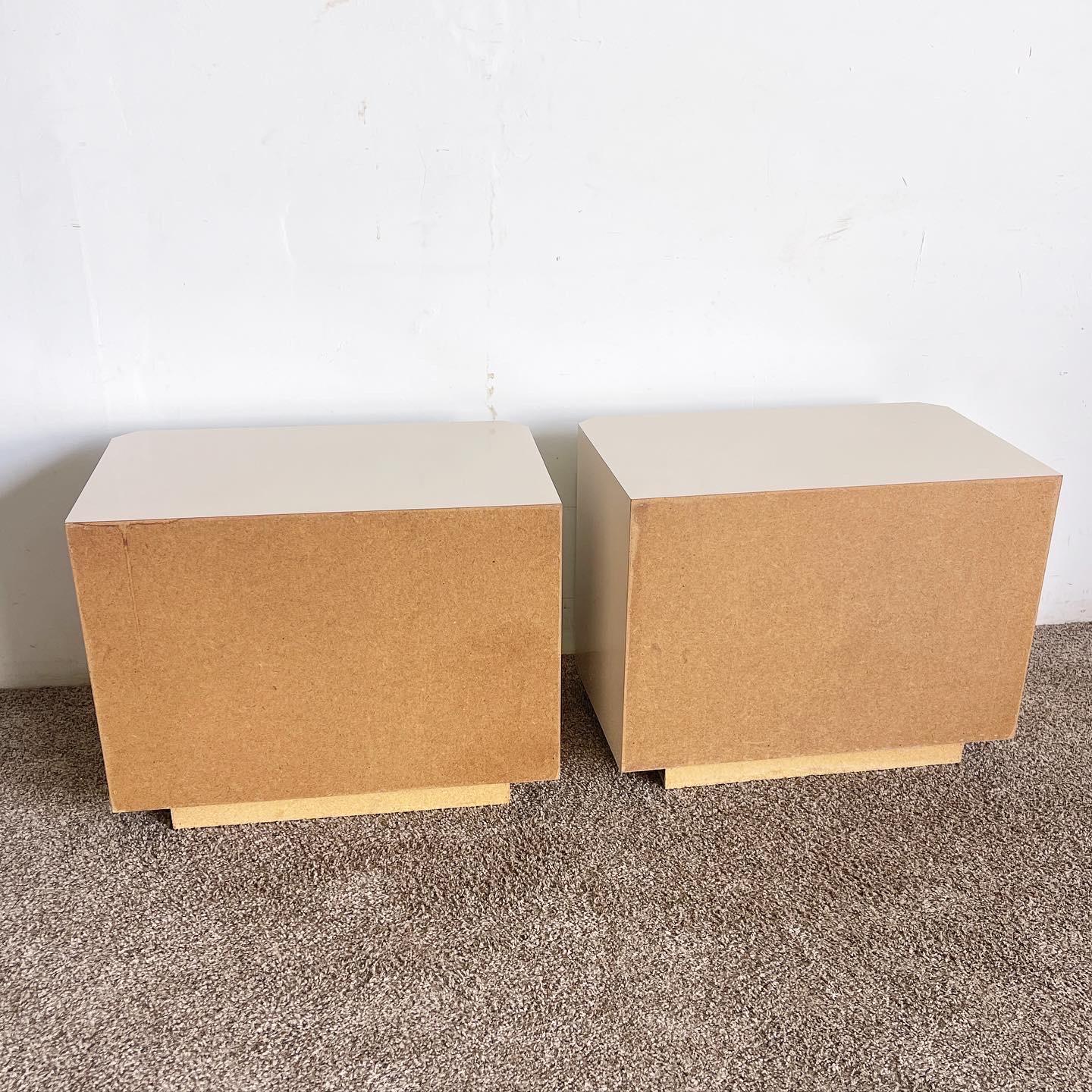 Late 20th Century Postmodern Beige Gold and Smoked Mirror Nightstands - a Pair For Sale