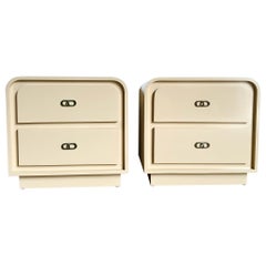 Postmodern Beige Lacquer Laminate Waterfall Nightstands - a Pair
