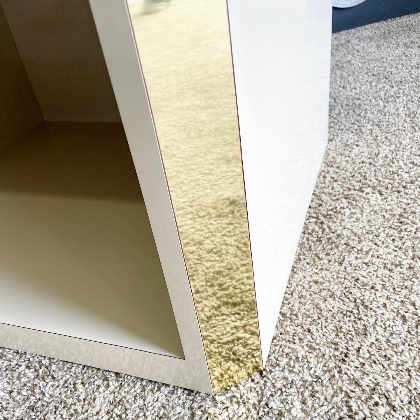 Postmodern Beige Lacquer Laminate With Gold Bookcase For Sale 3