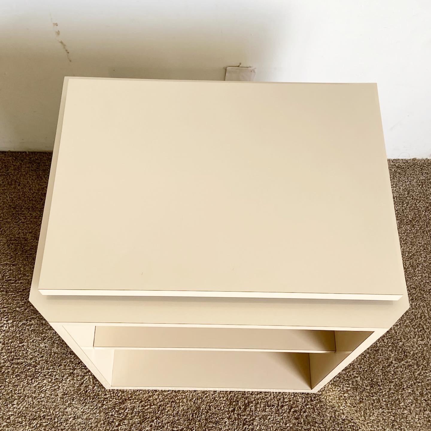 American Postmodern Beige Lacquer Laminate With Gold Bookcase For Sale