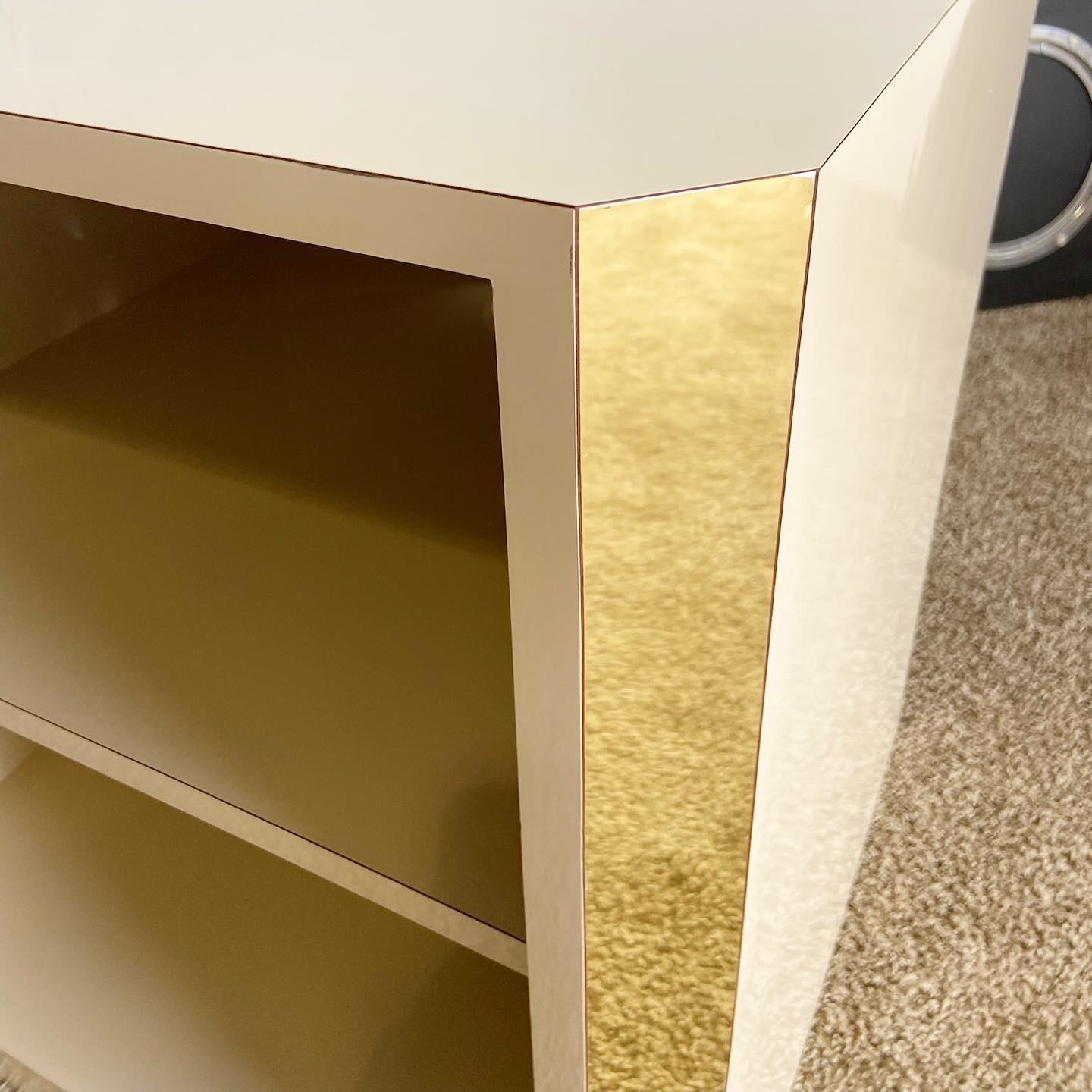 Postmodern Beige Lacquer Laminate With Gold Bookcase For Sale 2
