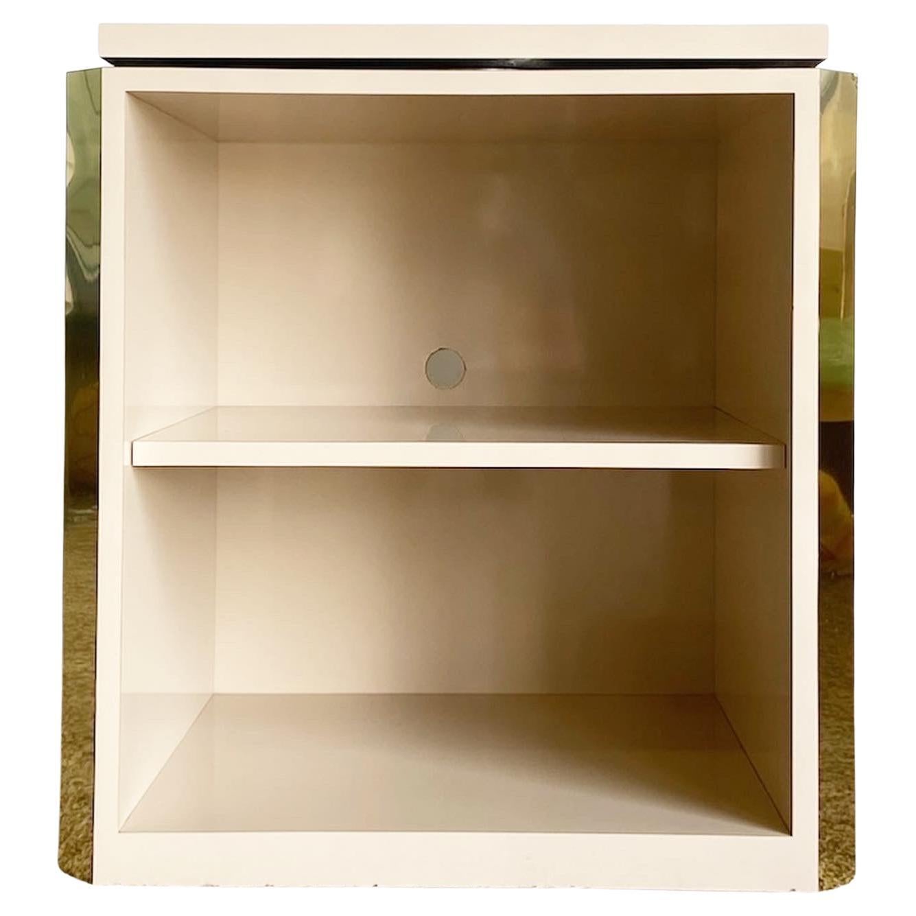 Postmodern Beige Lacquer Laminate With Gold Bookcase For Sale