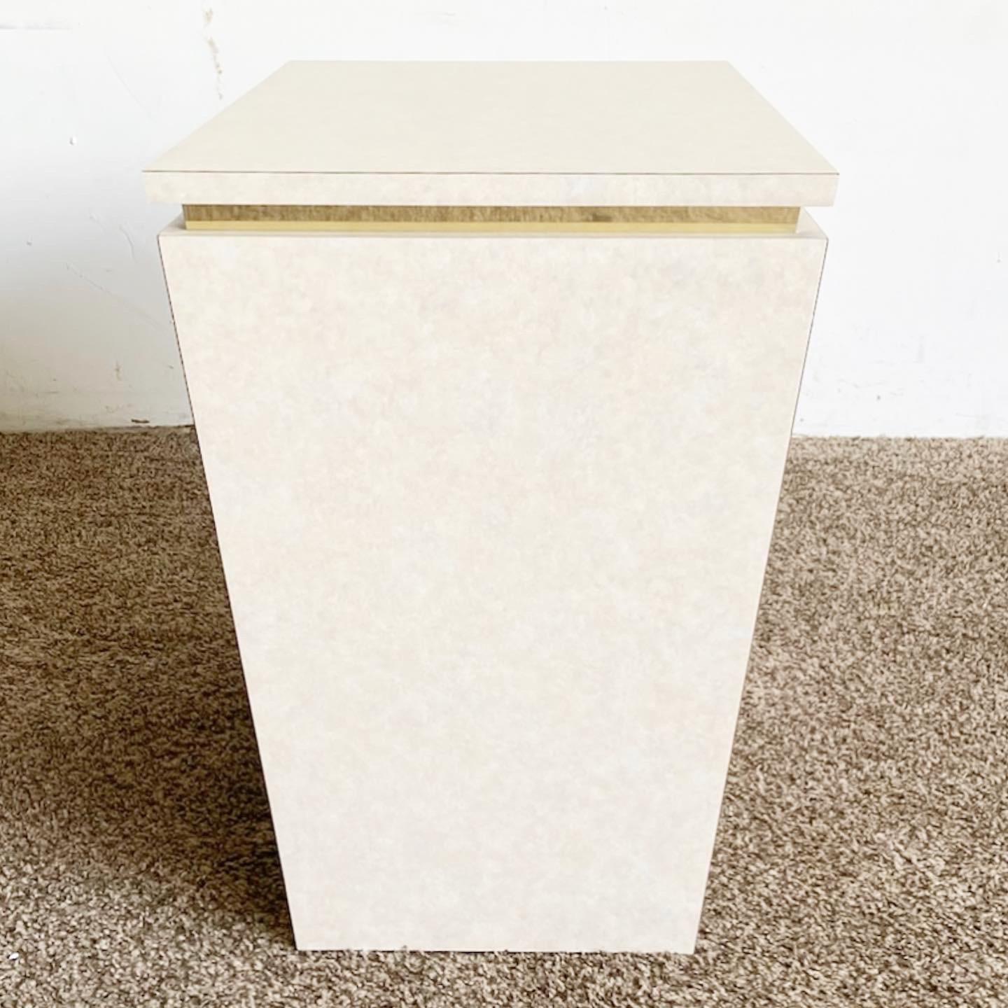 American Postmodern Beige Laminate and Gold Rectangular Side Table For Sale