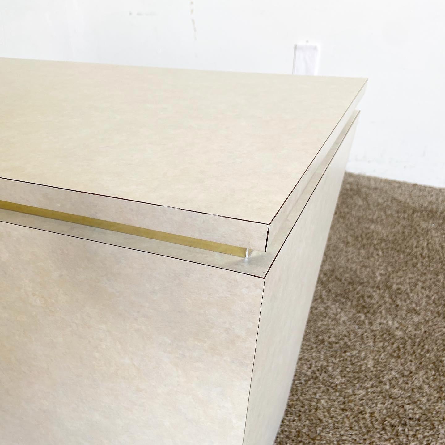 Late 20th Century Postmodern Beige Laminate and Gold Rectangular Side Table For Sale