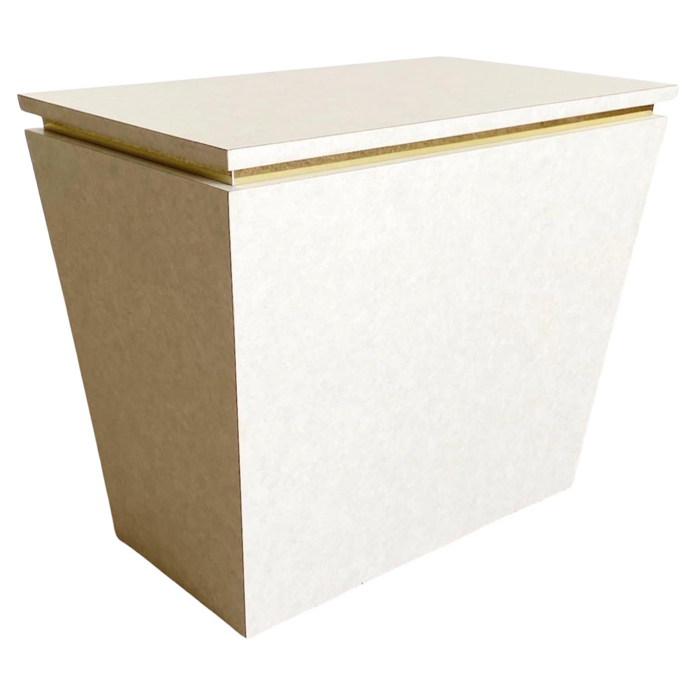 Postmodern Beige Laminate and Gold Rectangular Side Table