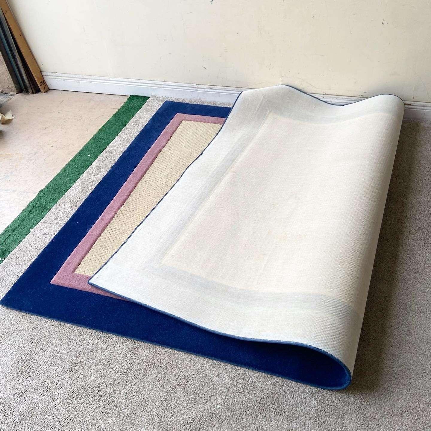 Late 20th Century Postmodern Beige, Pink and Blue Rectangular Area Rug For Sale