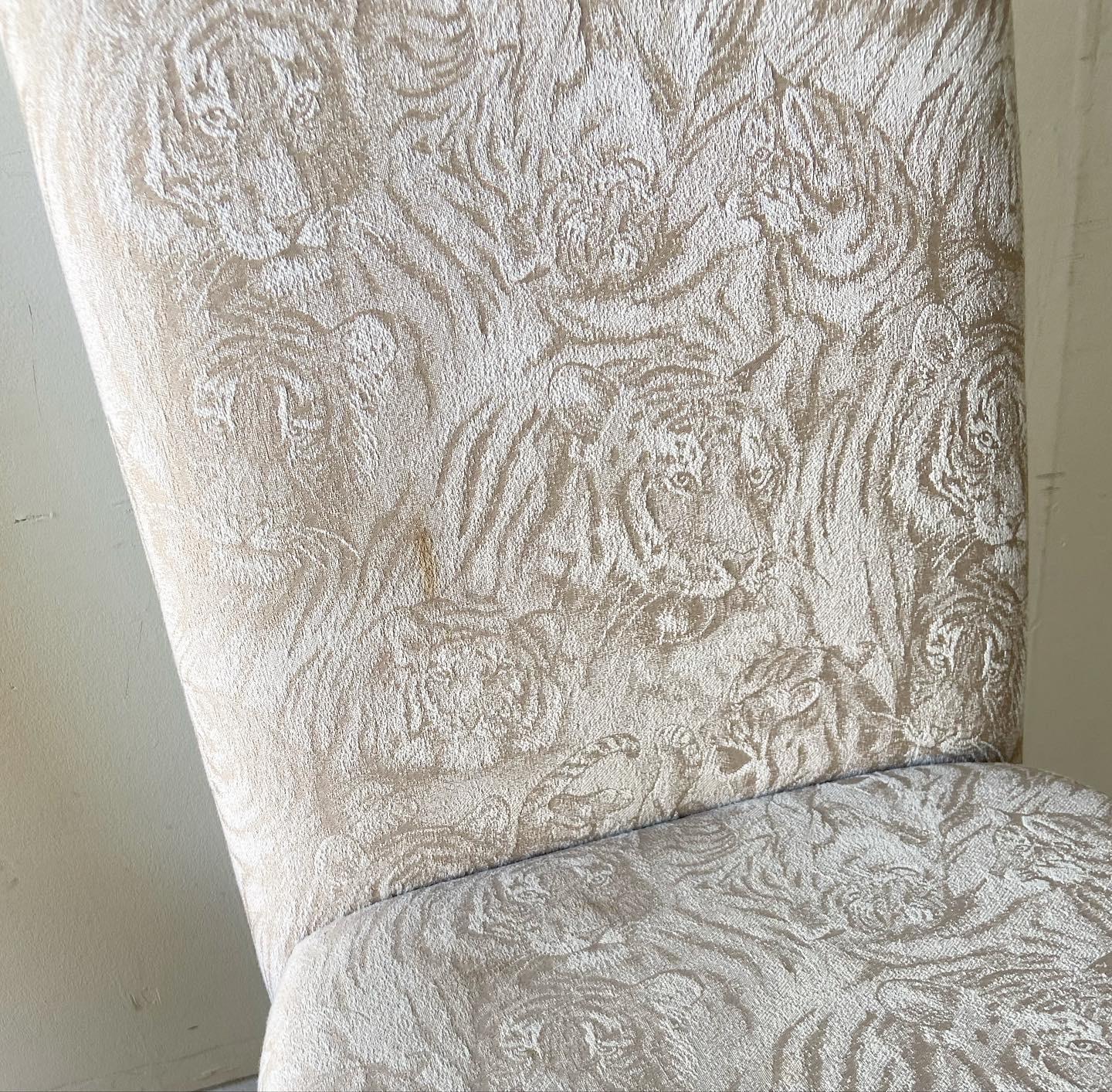 Post-Modern Postmodern Beige Tiger Fabric Parsons Dining Chairs - 4 Pieces