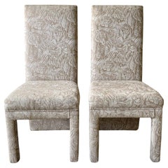Postmodern Beige Tiger Fabric Parsons Dining Chairs, Set of 2