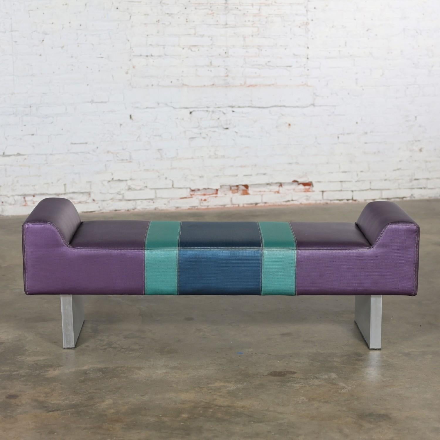 Postmodern Bench Purple Vinyl & Brushed Aluminum Base after the Memphis Group For Sale 13