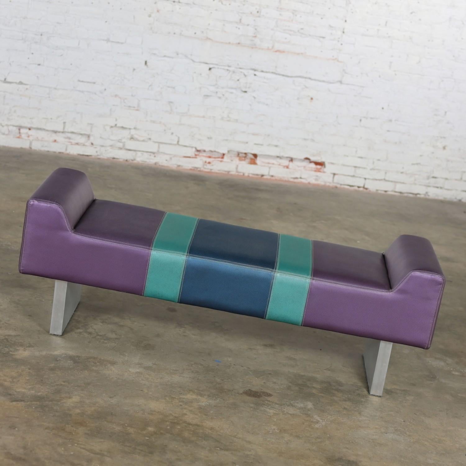 Postmodern Bench Purple Vinyl & Brushed Aluminum Base after the Memphis Group For Sale 2