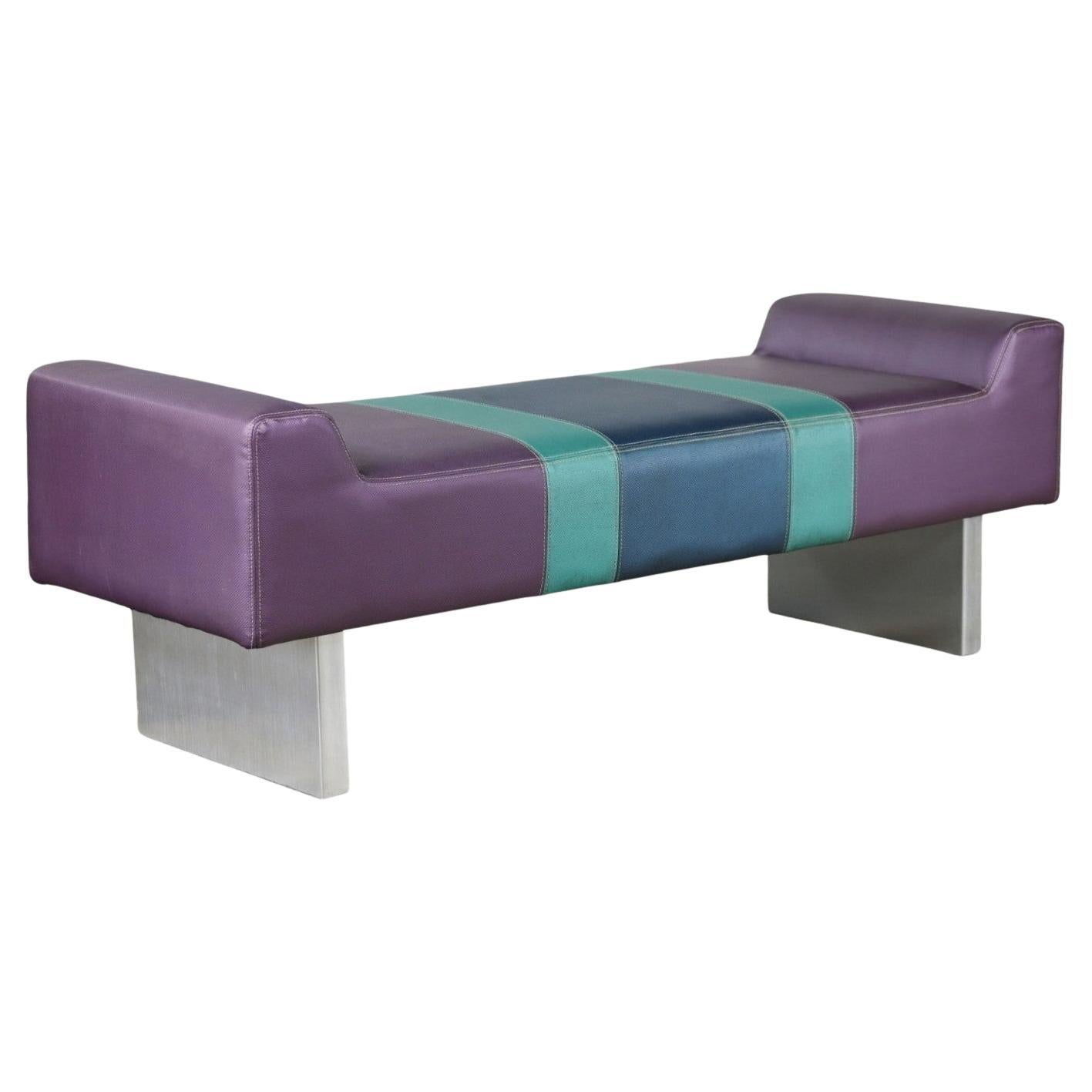 Postmodern Bench Purple Vinyl & Brushed Aluminum Base after the Memphis Group For Sale
