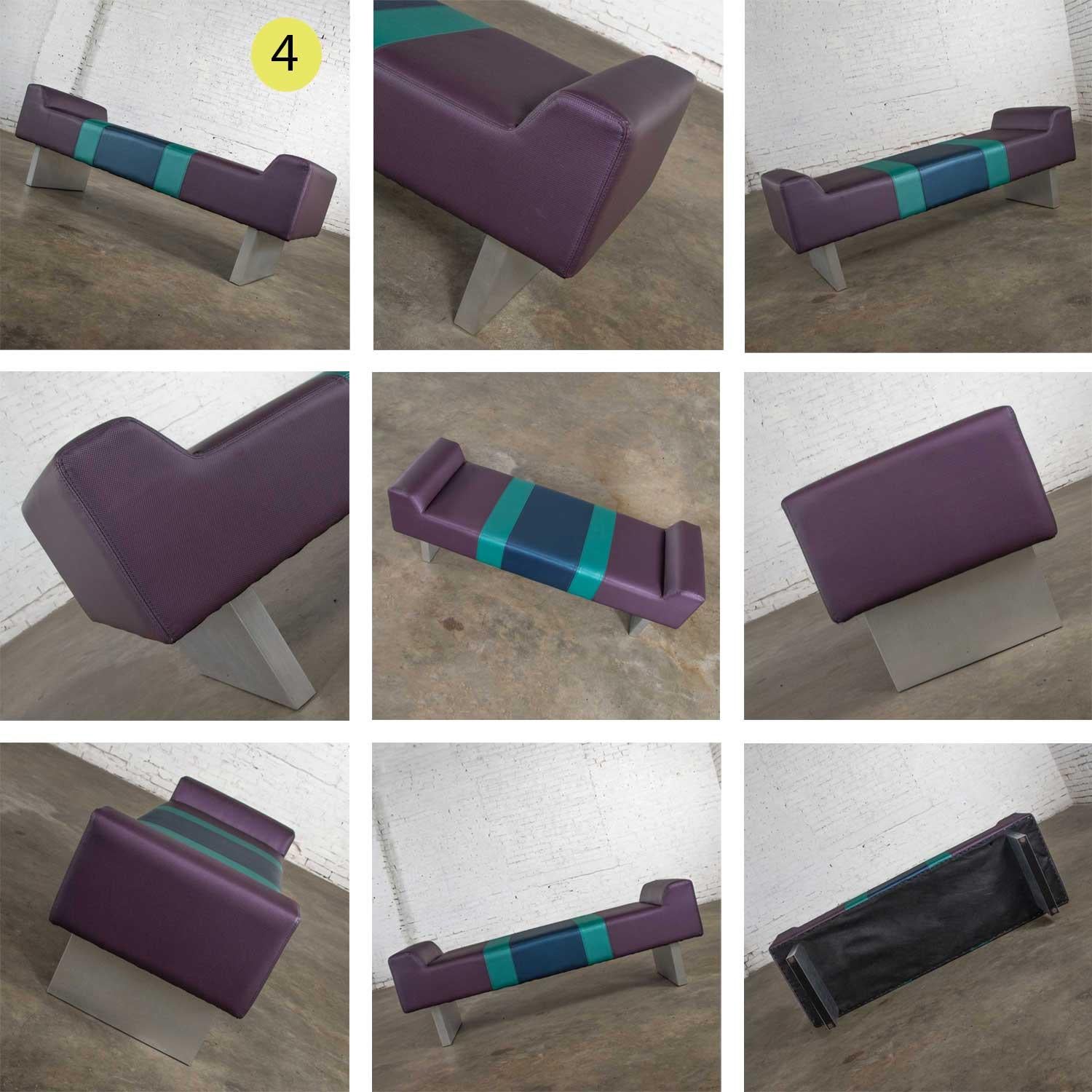 Postmodern Bench Purple Vinyl & Brushed Aluminum Bases after the Memphis Group For Sale 5