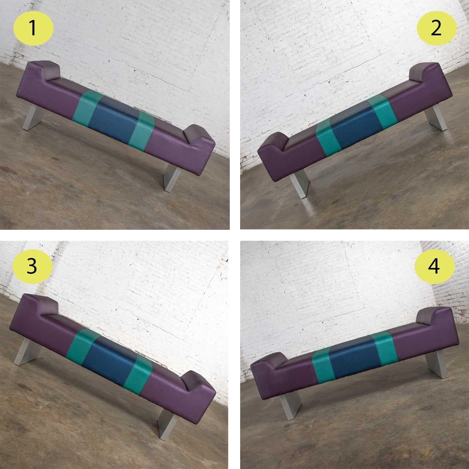 Postmodern Bench Purple Vinyl & Brushed Aluminum Bases after the Memphis Group For Sale 1