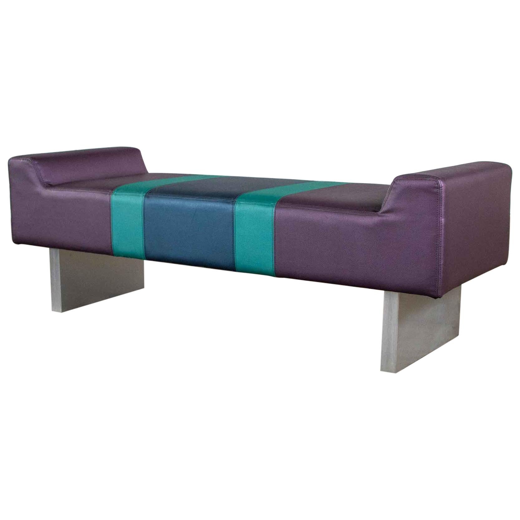 Postmodern Bench Purple Vinyl & Brushed Aluminum Bases after the Memphis Group For Sale