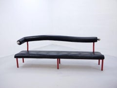 Postmodern Bench with Black Vinyl Seating, 1980s