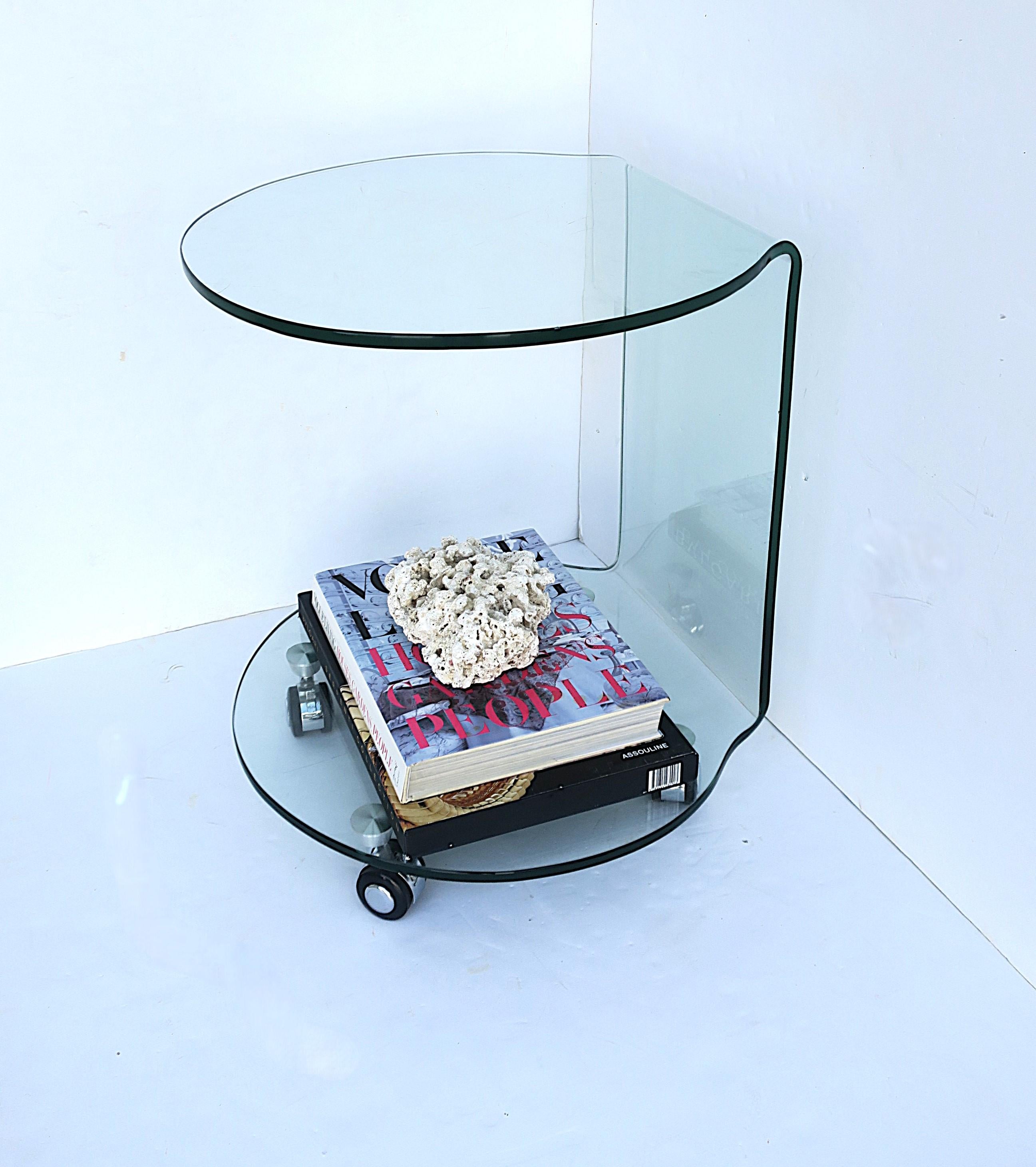 Tempered Postmodern Bent Glass Side or End Table in the Style of Fiam For Sale