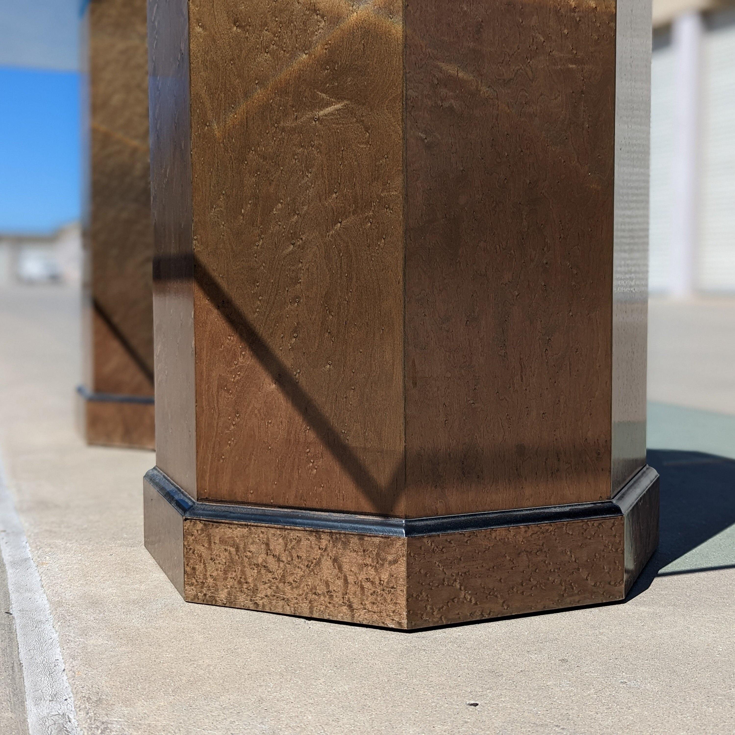 Postmodern Bernhardt Glass Dining Table with Birdseye Maple Pedestal Bases 1980s In Good Condition For Sale In Rancho Cucamonga, CA