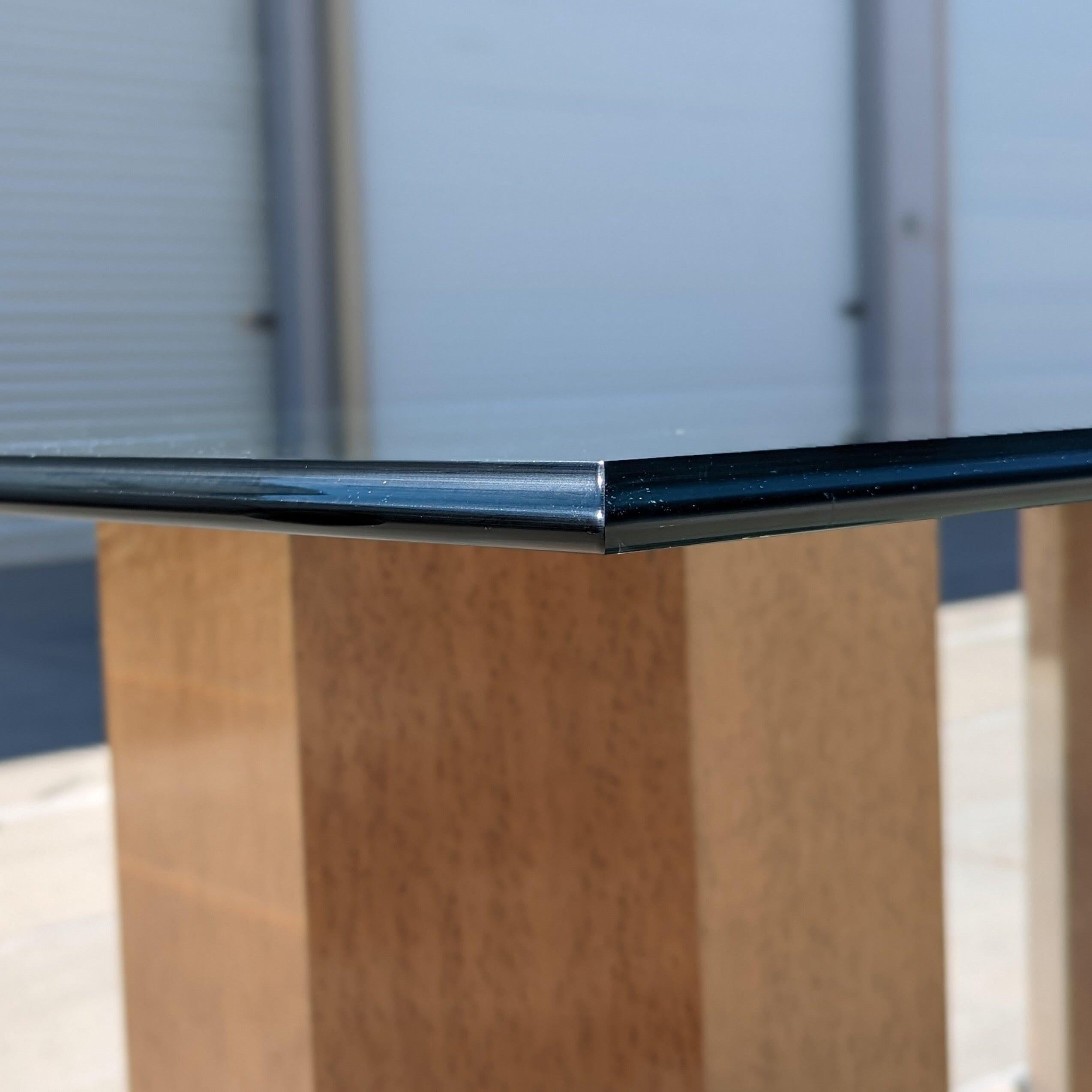 Postmodern Bernhardt Glass Dining Table with Birdseye Maple Pedestal Bases 1980s For Sale 3