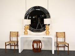 Postmodern Beveled Glass Sunburst / Radial Faceted Round Wall Mirror, 1980s