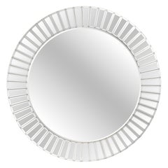 Postmodern Beveled Glass Sunburst / Radial Faceted Round Wall Mirror, 1980s