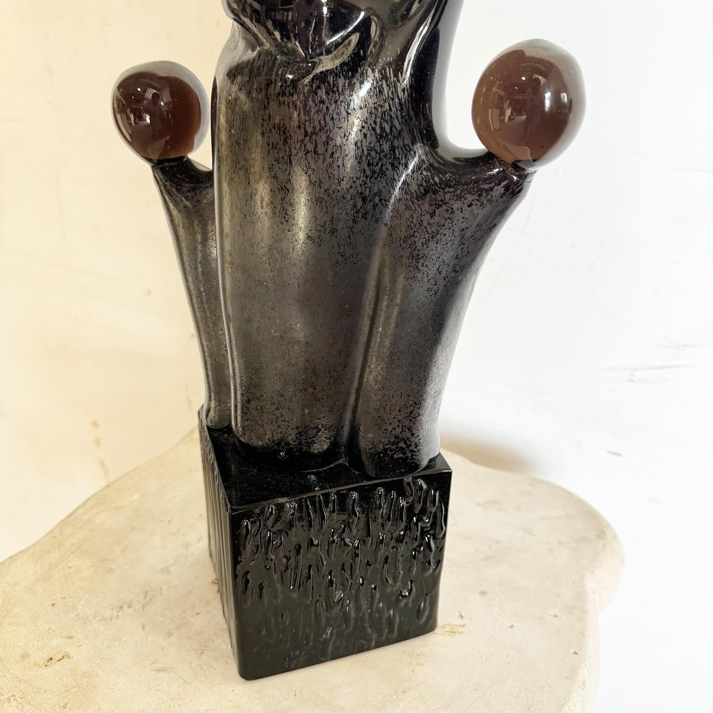 Post-Modern Postmodern Black Amethyst Glass Sculpture of Mother With Children For Sale