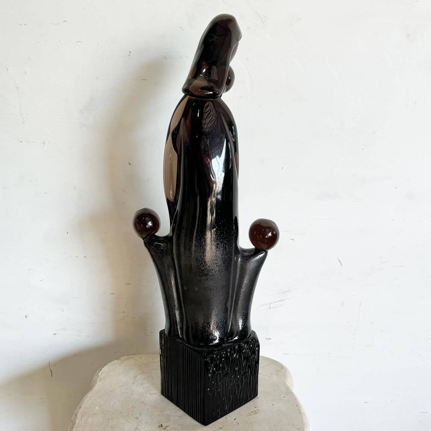20th Century Postmodern Black Amethyst Glass Sculpture of Mother With Children For Sale