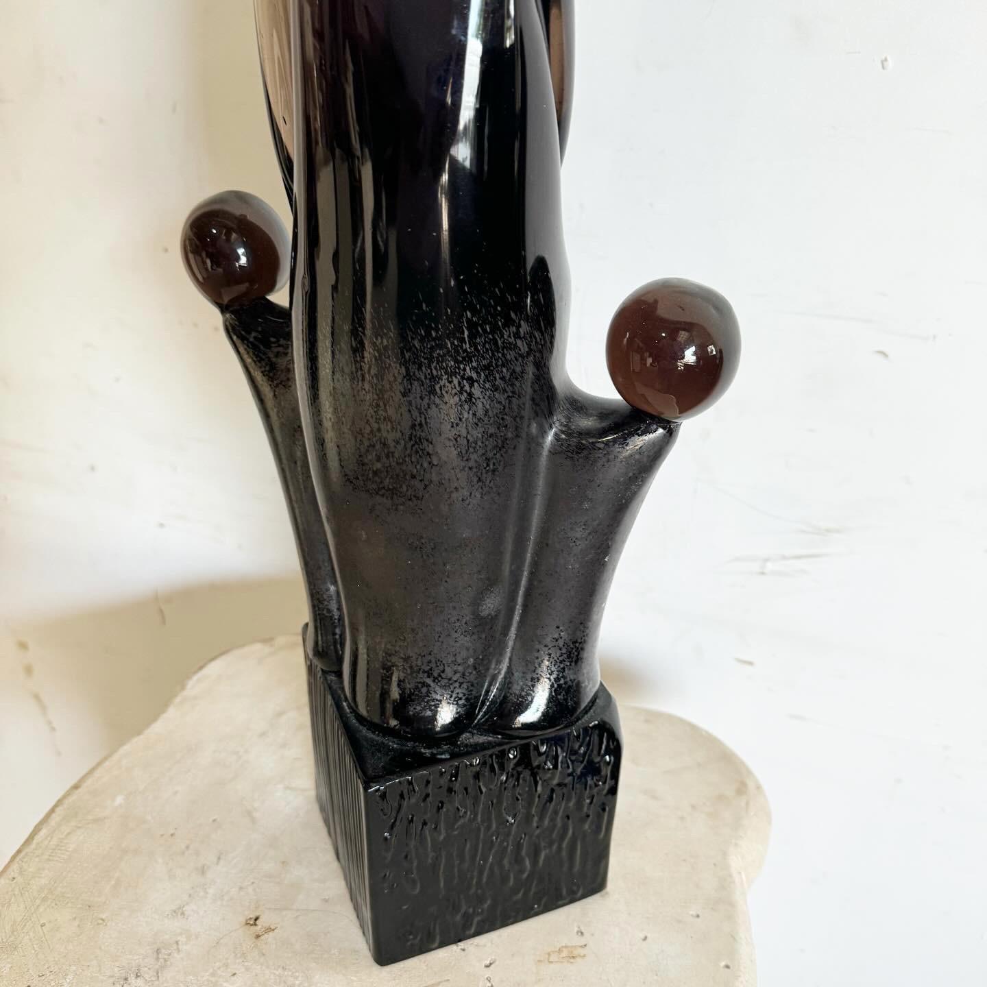 Postmodern Black Amethyst Glass Sculpture of Mother With Children For Sale 2