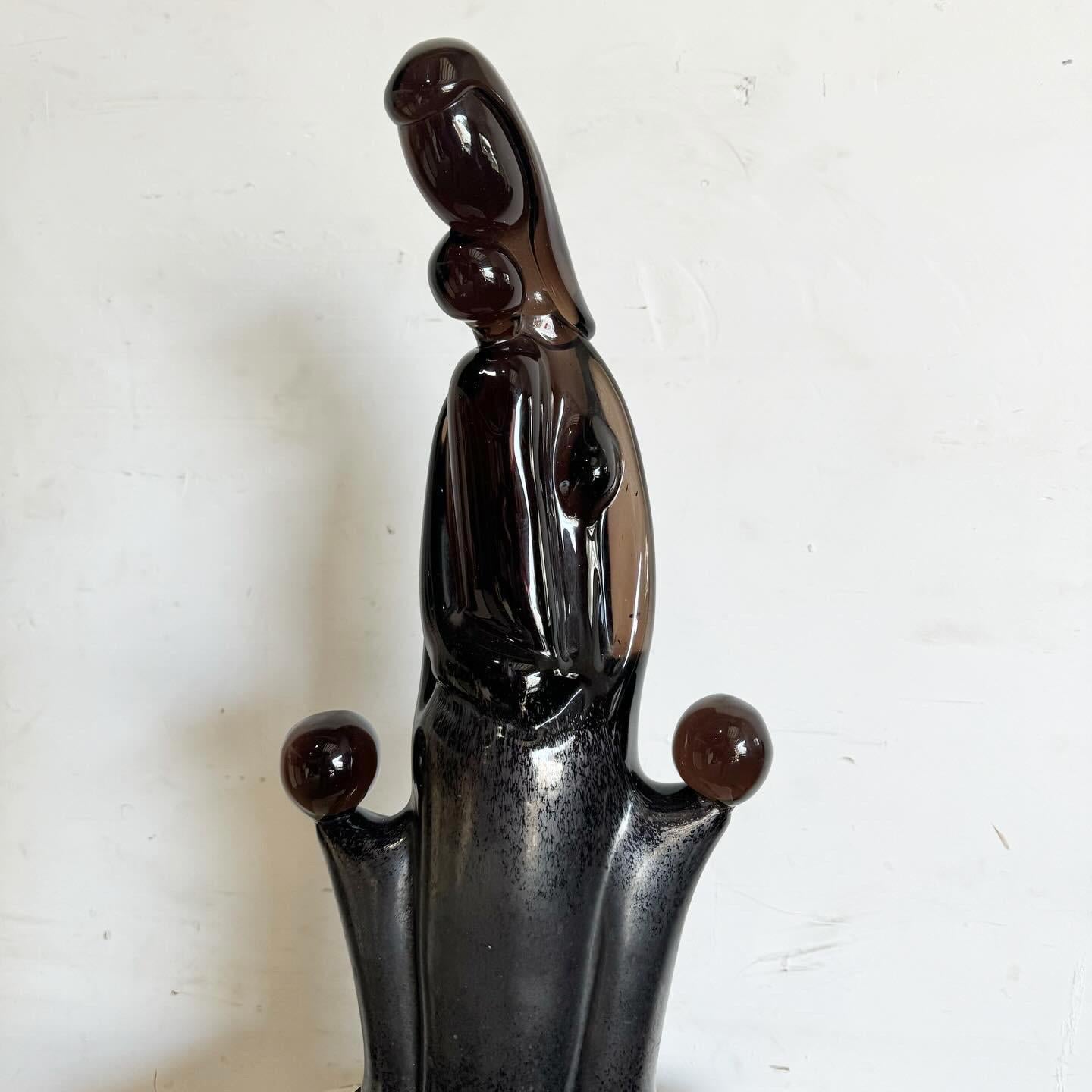 Postmodern Black Amethyst Glass Sculpture of Mother With Children For Sale 3