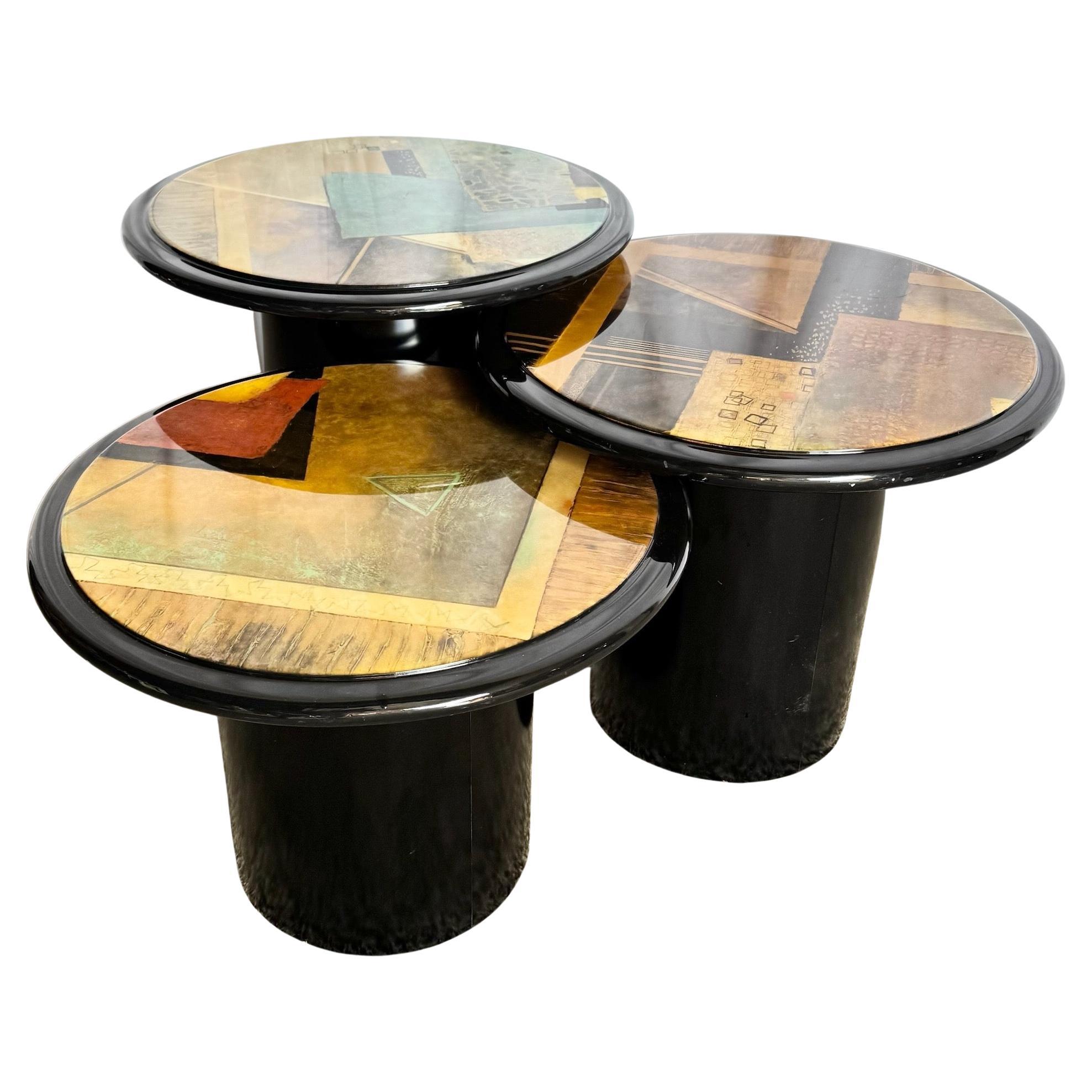 Postmodern Black and Abstract Nesting Mushroom Tables - Set of 3 For Sale