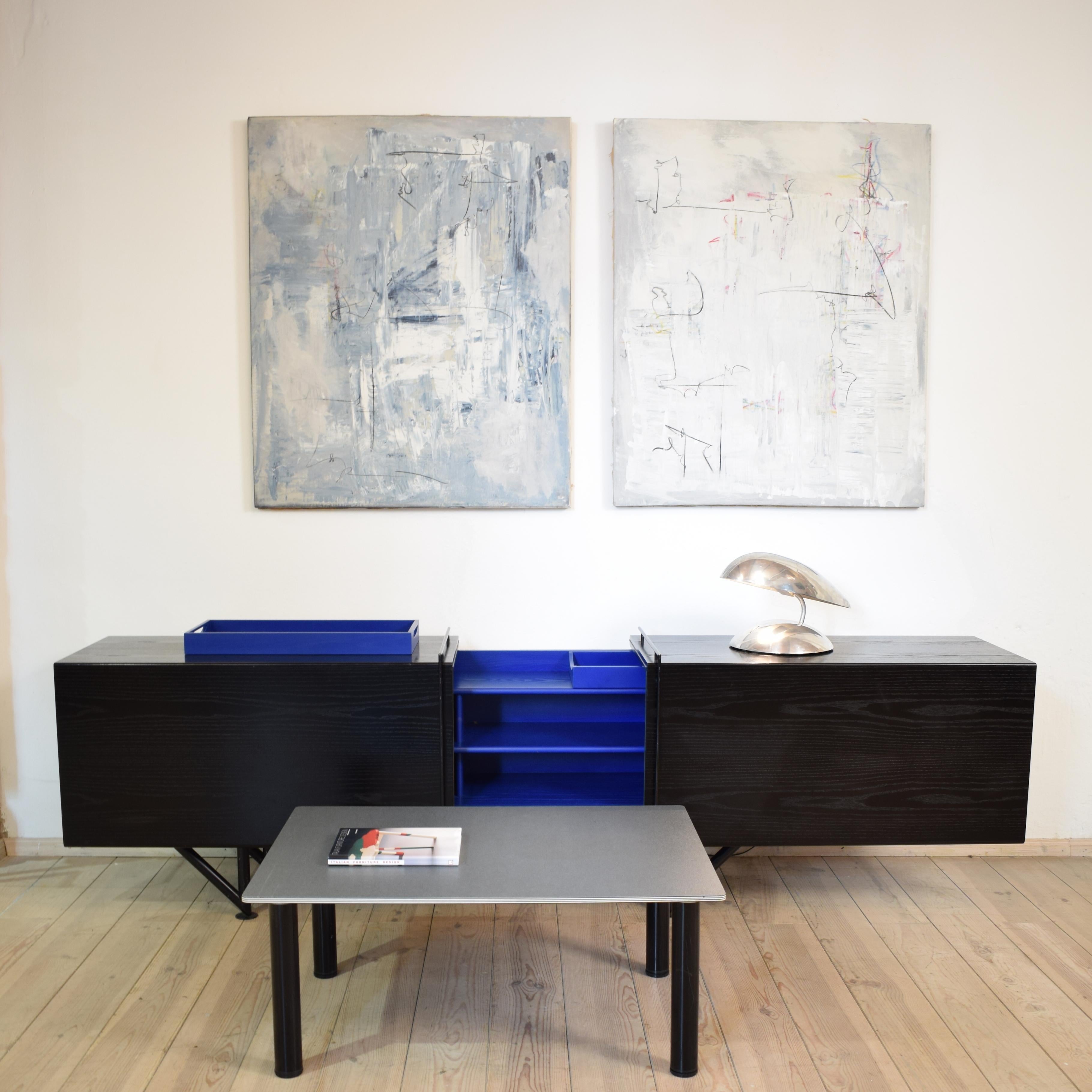 Postmodern Black and Blue Lacquered German Memphis Group Style Sideboard, 1980s 12